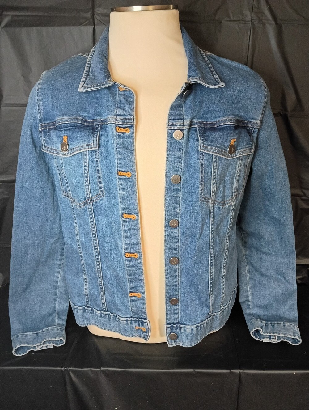 Women's Calvin Klein Denim Blue Jean Jacket Button Up Size Xl